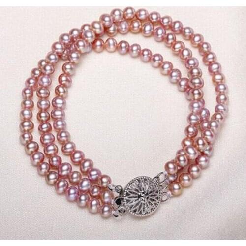 Triple strands7-8mm south sea lavender pearl bracelet 7.5-8inch 925s