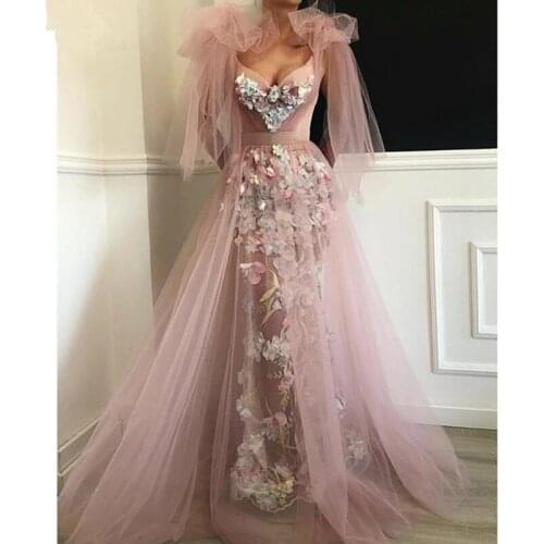 Prom Dresses 2020 Lace Applique Dusty Pink Elegant Gown Formal Robe Soiree