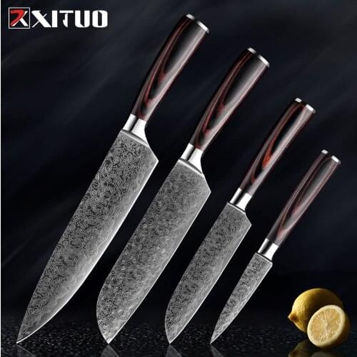 XITUO Kitchen Chef Knife Laser Damascus Pattern Stainless Steel Cut Eat Sliced Peeled Fruit Utility Santoku Kitchen Tool Set