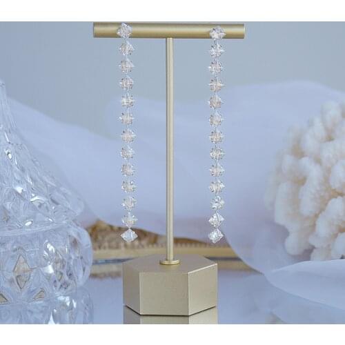 2021 Hot Long Style Genuine Zircon Earring for Women Bling Transparent AAA Zirconia Gorgeous Stud Earring Wedding Jewelry Gift