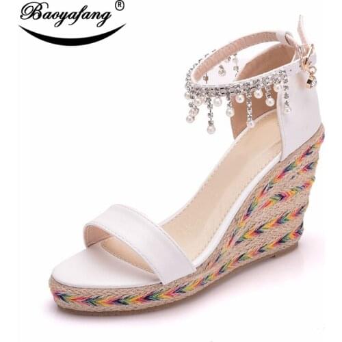 Peep Toe Ankle strap Womens Summer Sandals Buckle shoes woman crystal party dress shoes tassel fashion Pointed Open Toe sandals