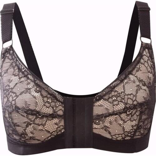 Melansheng Double Lace Sexy Wire Free Front Close Bra 75B 80D 36D 34D No Wire No Pad Comfort Frongt Hook Bra For Women Black Col