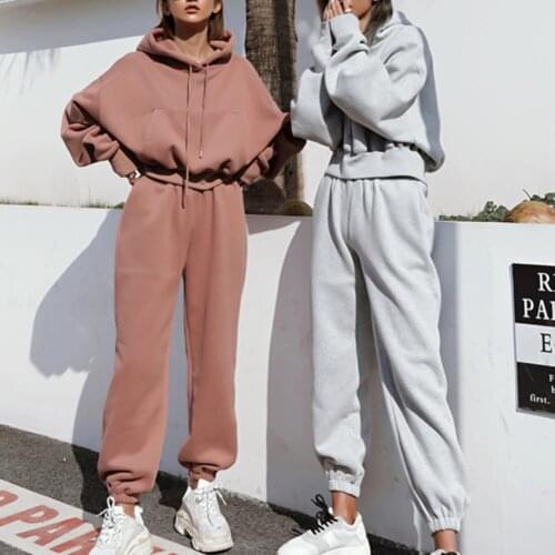Womens Tracksuit 2021 Spring Solid Long Sleeve Oversizd Hoodies Casual Sweatshirt Long Pants Suits Set Female Sweatsuits бег