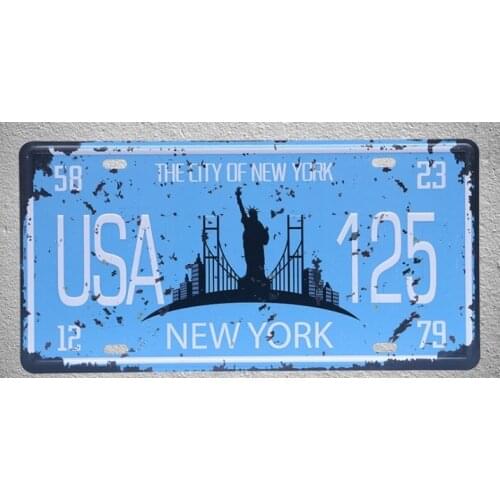 1 pc New York city US car license USA American plaques shop store Tin Plates Signs wall Decoration Metal Art Vintage Poster