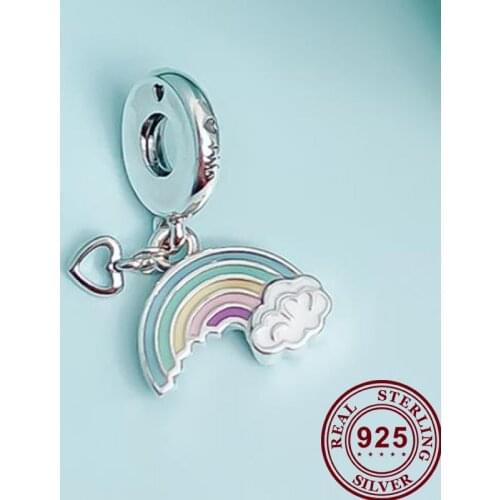 100% 925 Sterling Silver Charm New Silver Plated Copper Rainbow Pendant Fit Pandora Women Bracelet & Necklace Diy Jewelry