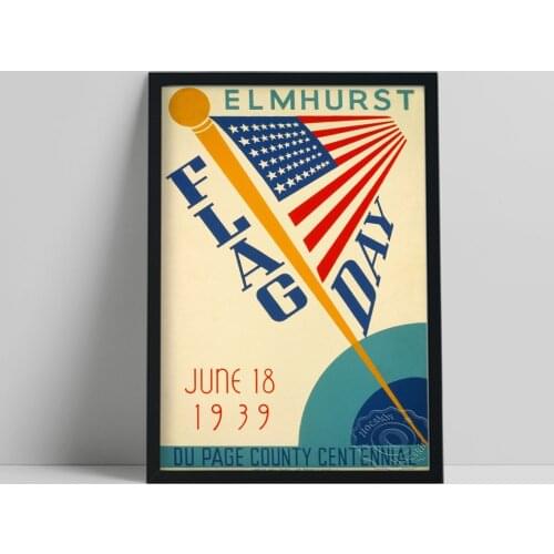 1939 Elmhurst Flag Day Poster, American Flag Art Prints, Vintage Art Wall Art, Nordic Nostalgic Style Wall Picture Home Decor