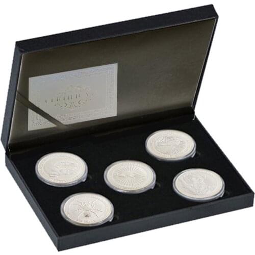 5PCS Australian Animail Commemorative Elizabeth II Souvenir 1OZ Silver Coin W/ Box Display