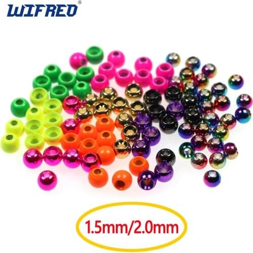 Wifreo 20PCS 1.5mm 2.0mm Fly Tying Brass Beads Nymph Stonefly Midge Caddis Fly Tying Brass Head FL Orange Rainbow for Size 18-20