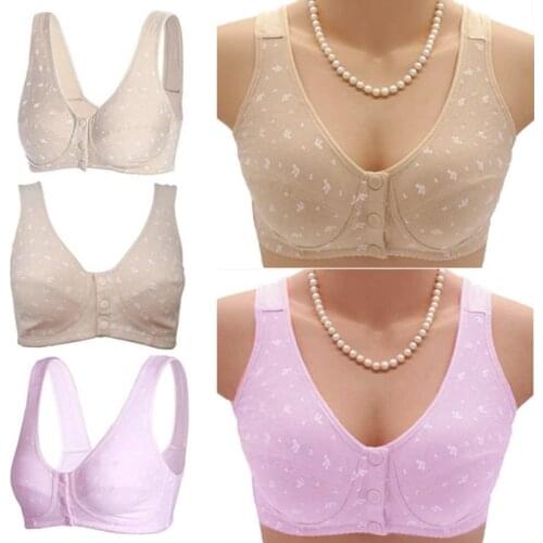 Comfort Cotton Blend Bras Wire Free Front Button Bra Plus Size Bra for Women Solid Lingerie Leisure Size 36-44 A B C Cup