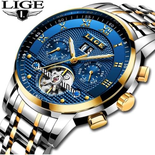 Relogio Masculino LIGE Mens Watches Top Brand Luxury Automatic Mechanical Watch Men Full Steel Business Waterproof Sport Watches