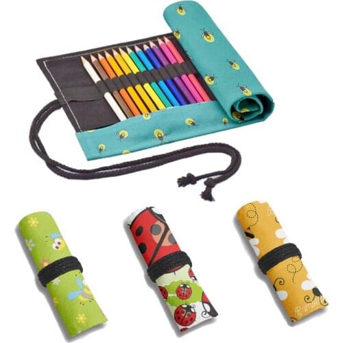 3D Printed Roll Pencil Case 12/24/36/48/72 Holes School Supplies Painting Art Pen Bag Insect Canvas Storage Stationery Student