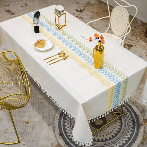 Emboridery Decorative Linen Tablecloth With Tassel Waterproof Oilproof Rectangular Wedding Dining Table Cover Table Cloth