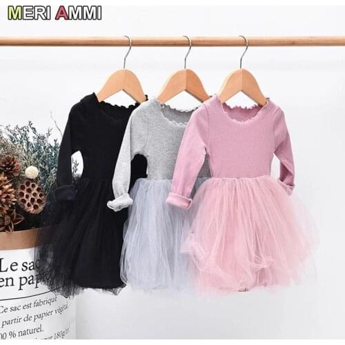 MERI AMMI Kids Clothing Outfit Full Sleeve Mesh TuTu Daily Dress For 2-7 Year Kids