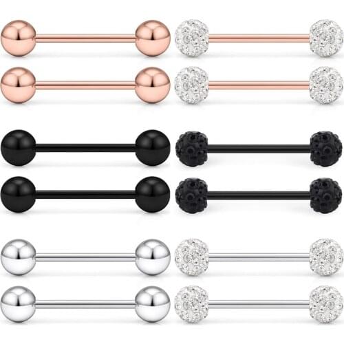 JFORYOU 12Pcs Nipple Tongue Ring Stainless Steel Nipplerings Nipple Barbell Bar Piercing Jewelry Cubic Zirconia 16 Gauge