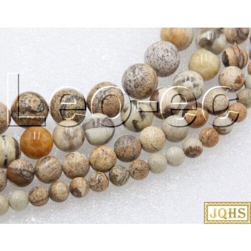 JQHS natural 10mm 12mm Round Picture Jasper Beads Strand ForJewelry Making 15" V1208