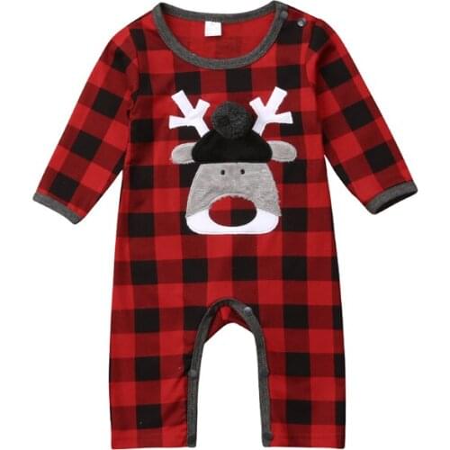 Newborn Baby Boy Girl Xmas Deer Romper RED & BLACK Checks Jumpsuit Playsuit Size 0-18M