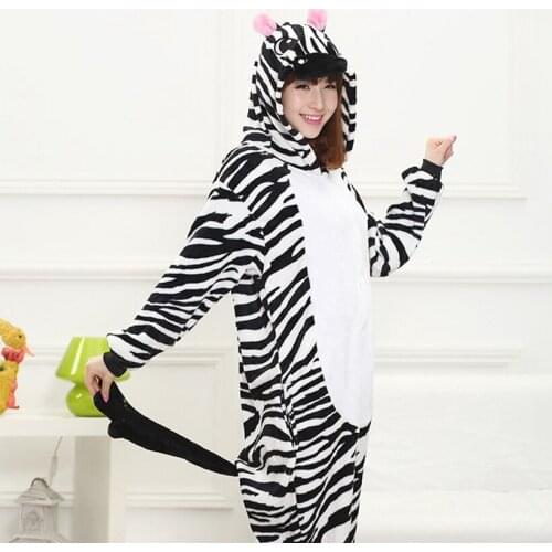 Halloween Costume Anime Cosplay Kigurumi Adult Zebra Onesies Jumpsuit Warm Hooded Pajamas For Women Men