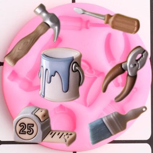 Paint Screwdriver Hammer Brush Measuring Tape Silicone Molds Cupcake Topper Fondant Candy Chocolate Mould Cake Decorating Tools