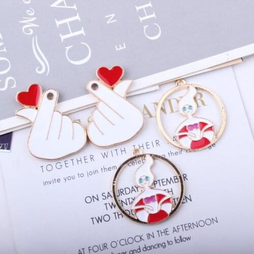 Swimsuit Babes Red Heart Gestures Pendant Enamel Gold Korean Charms DIY Jewelry Accessories For Handmade Necklace Keychains