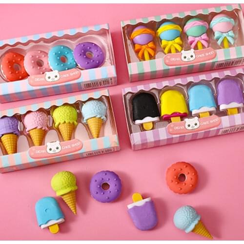 Lollipop Detachable Rubber Eraser Stationery Creative Food Cake Eraser Christmas Children Gift Ice Cream Hamburger