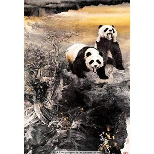 Chinese Style Panda Painting Metal Plaque Living Room bar Garage Coffee Shop Wall Decoration-Tin Sign 12x16 inch