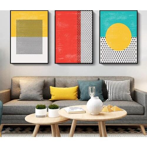 Trendy Shapes Texture Wall Art Red Yellow Blue Poster Canvas Paintings Modern Pictures for Living Room Interior Decoration