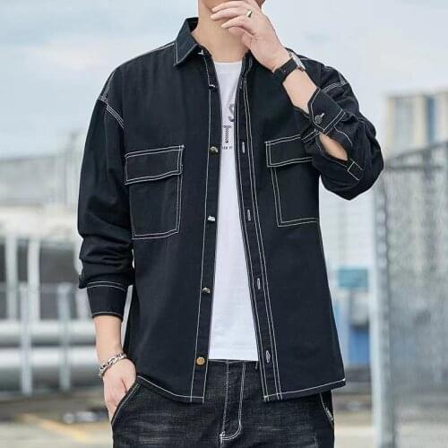 2021 Mens Solid Color Streetwear Bomber Jackets Pocket Tooling Long Sleeve Coats Loose Simple 5 Color Fashion Outerwear M-4XL