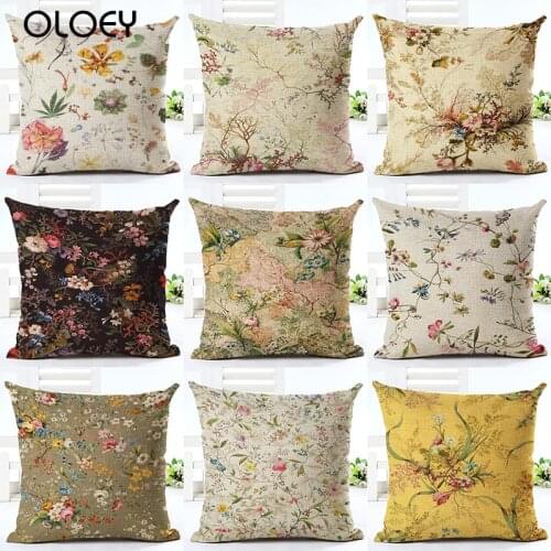 Vintage Style Cotton Linen Cushion Cover Creative Printed Flower Square Sofa Pillow Case Sofa Car Decor Almofadas Cojines
