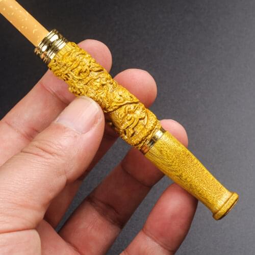 New 1pcs Black Wood Carving Dragon Ebony wooden cigarette holder Pipe filter Smoking Pipe