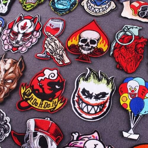 Skull Patch Iron On Patches On Clothes Punk Patches For Clothing DIY Embroidered Patches Applique Shark Badge Jackets Sticker