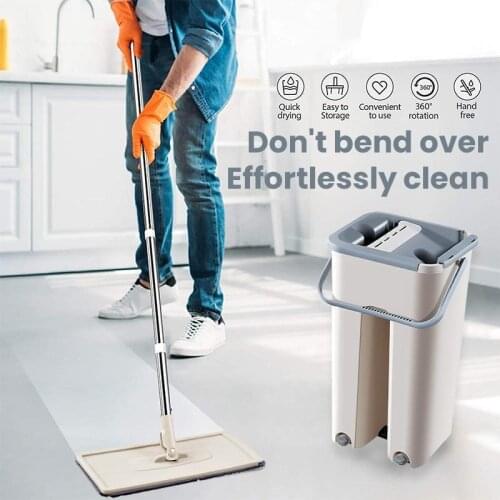 360-Degree Flat Mop with Bucket Rotating Mop Flat Floor Mop and Bucket Set Hands Free Squeeze 2 Washable and Reusable Pads Gift