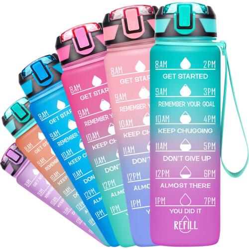 1L Portable GYM Water Bottle Motivational Water Jug with Time Maker Drink Bottle Frosted Leakproof Cup for Outdoor Sport Fitness