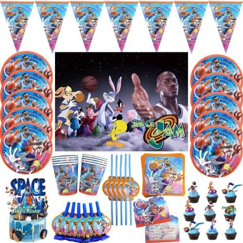 Space Jam Party Supplies Birthday Party Decorations Boys Favorite Basketball Theme Disposable Tableware Napkin Cups Balloons