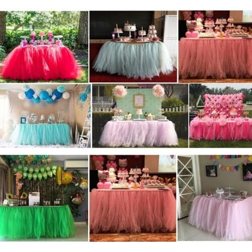 22m Fluffy Ttutu Gauze Table Skirt Mesh Gauze Birthday Party Dessert Table Wedding Sign-in Table Surrounding Tablecloth Deco
