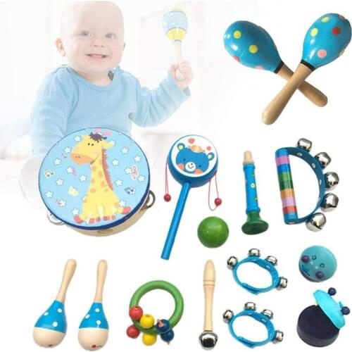 13PCS Educational Children Musical Instruments Rattle Hand Bells Band Roll For Baby Kids Toys Gift