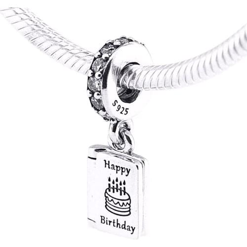 Happy Birthday Charm 925 Sterling Silver Beads for Jewelry Making Fit Charms Bracelets Necklace DIY 02264