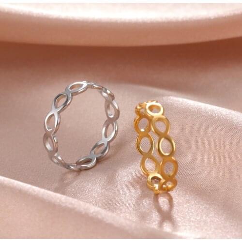 Skyrim Gold Color Hollow Infinity Rings for Women Stainless Steel Engagement Minimalist Geometric Rings Couple Jewelry Wholesale