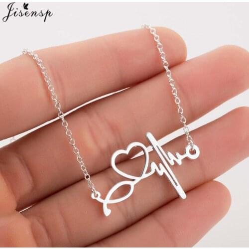 Jisensp Trendy Stethoscope Heartbeat Pendant Necklace Romantic Heart Stainless Steel Necklaces for Women Nurse Doctors Gifts