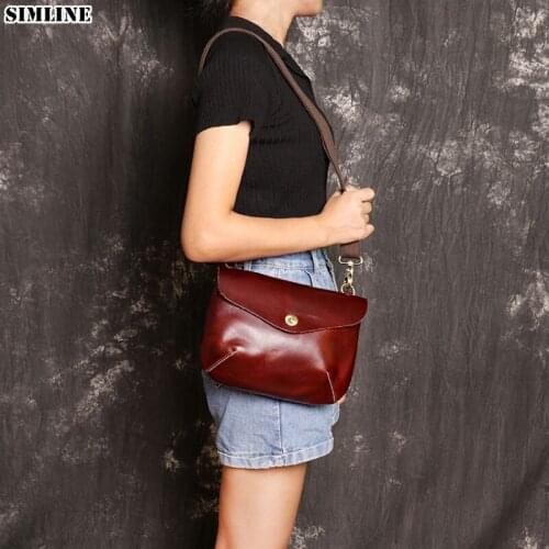 Genuine Leather Crossbody Bag Women Designer Vintage Casual Small Shoulder Messenger Bag Clutch Bags Handbag Purse Female Ladies
