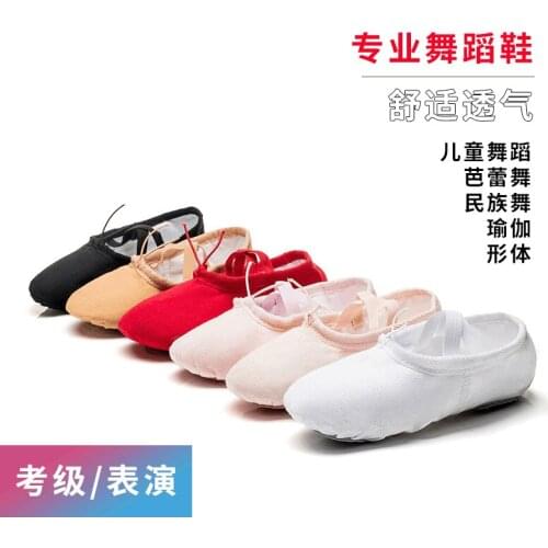 Flesh-Colored Non-Leather Canvas Soft Bottom Young Yoga Childrens Dance Shoes Practice Shoes Dancing Ballet Adult Wholesale