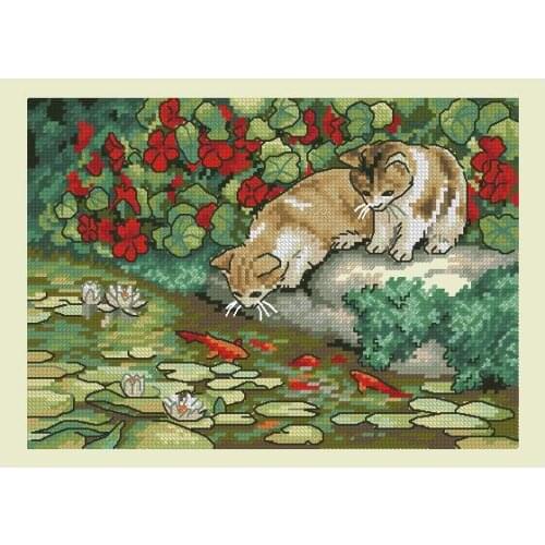Top Quality Beautiful Lovely Counted Cross Stitch Kit Kitten Reflections Cats and Goldfish Fishes dim 65071