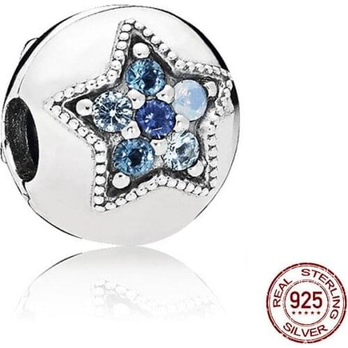Hot Sale 925 Sterling Silver Sparkling Star Clip Charm Bead Fit Original Pandora Bracelets & Bangles Jewelry Making