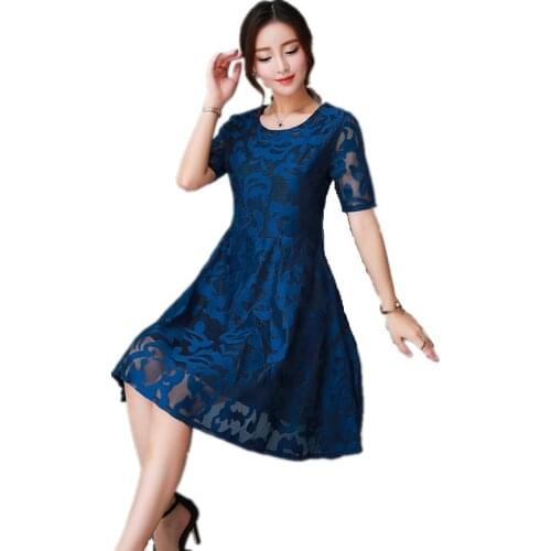 New Summer Women O-Neck Short Sleeve Loose Plus Size S-5XL Dress High Quality Retro Jacquard Elegant Dress