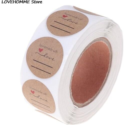 1roll DIY Hand Made Handmade With Love Label Wedding Stickers Adhesive Sticker Kraft Round Labels Wholesale Price