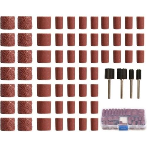 100PC size sand ring set (96 sand rings + 4 rods) sand drum mandrel sandpaper ring rubber sanding sleeve