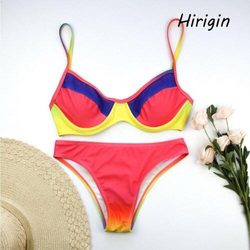 2020 summer women swinwear rainbow printed bikini sets Thong High Waist Push-Up Padded Swimsuit Bathing Suit Mujer Biquini