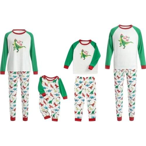 2021 Christmas Family Match Pajamas Set Cartoon Dinosuar Print Sleepwear Homewear Matching Outfits