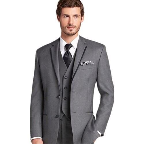 2021 single Breasted grey Tailcoat Groom men suit Tuxedos Notch Lapel Groomsmen Man Mens Wedding Suits (Jacket+Pants+Vest+Tie)
