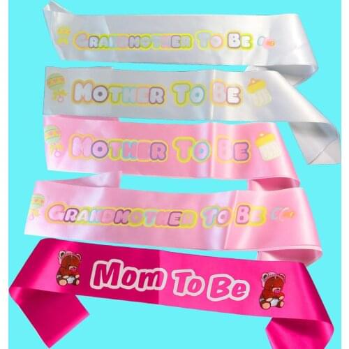 3pcs Baby shower ribbon satin fabric mother to be sash Grandmother lovely colorful printing white ribbons pale hot pink party