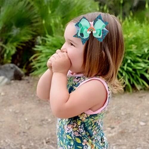 4.5" Rainbow Printed Knot Ribbon Bow with Clip Girls Hair Accessories Handmade Boutique Hair Clip Girls Headdress tiaras 4 Color